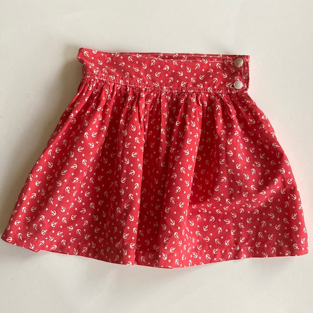 Girls vintage red and white skirt 1930s 40s star and anchor nautical print